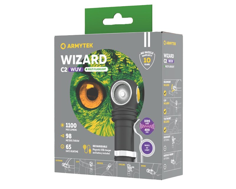 Lampe frontale et à angle Wizard C2 Wizard WUV Magnet USB White - 1100 lumens Armytek