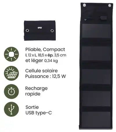 Chargeur solaire portable pliable 12,5 W OFFRE DE LANCEMENT!